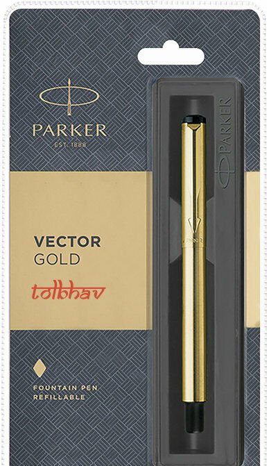 Parker Vector Gold plated Fine Nib & Trim GT Fountain Blue Ink Pen FP Sealed New