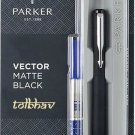 Parker Vector Matte Black CT Roller Ball Pen Chrome Trim RollerBall Blue Ink New