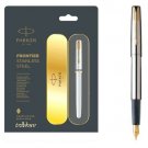 Parker Frontier Stainless Steel GT Fountain Ink Pen SS Gold Trim New Nib Chrome