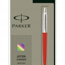 Parker Jotter Standard CT Chrome Trim Ball Point Pen, Red Body Blue Ink, New