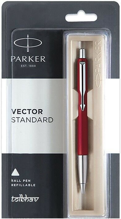 Parker Vector Standard CT Ball Pen BP (Blue Ink & Red Body) New SS Chrome Trim