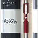 Parker Vector Standard CT Ball Pen BP (Blue Ink & Red Body) New SS Chrome Trim