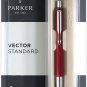 Parker Vector Standard CT Ball Pen BP (Blue Ink & Red Body) New SS Chrome Trim