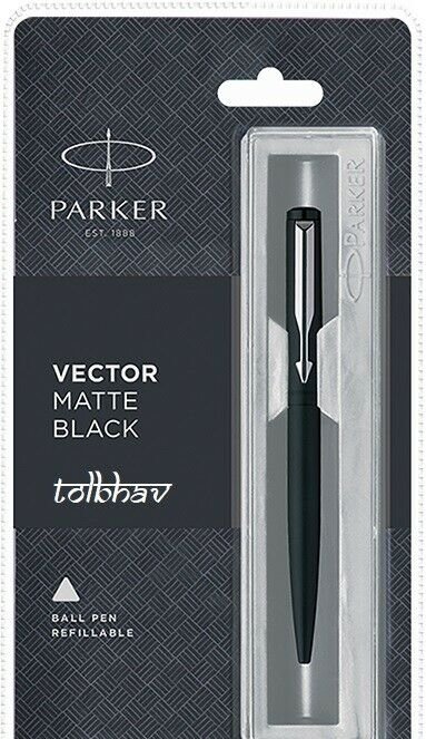 Parker Vector Matte Black CT Ball Point Pen BP Chrome Trim Quink Blue Refill New