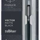 Parker Vector Matte Black CT Ball Point Pen BP Chrome Trim Quink Blue Refill New