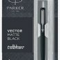 Parker Vector Matte Black CT Ball Point Pen BP Chrome Trim Quink Blue Refill New