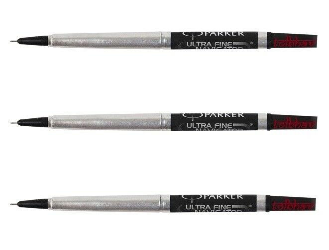 3x Parker Frontier Roller Ball Pen Refills Rollerball Black Ink 0.5mm Ultra Fine