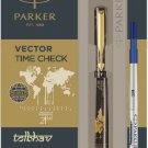 Parker Vector Time Check GT Roller Ball Pen Black Body Blue Ink Gold Trim RB New