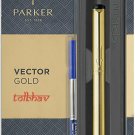 Parker Vector Gold Body Trim GT Roller Ball Pen Rollerball RB New Blue Ink Fine