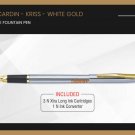 Pierre Cardin Kriss White Gold Fountain Pen Gold Trim GT Blue Ink Gift New Best