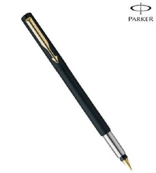 Parker Vector Frontier Matte Black GT Gold Trim Fountain Ink Pen, Fine Nib New