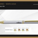 Pierre Cardin Cristal White Gold Ball Point Pen GT Blue Ink Crystal on Top Gift