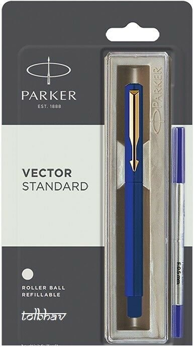 Parker Vector Standard Roller Ball Pen Gold Trim GT (Blue Body) Blue ink RB New