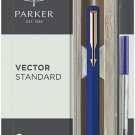 Parker Vector Standard Roller Ball Pen Gold Trim GT (Blue Body) Blue ink RB New