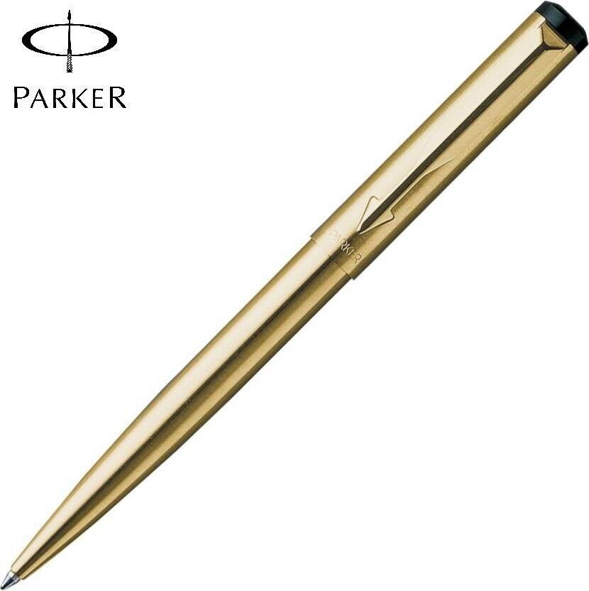 Parker Vector Gold Body & Trim GT Ball Point Pen BP Steel Fine Nib Blue Ink New