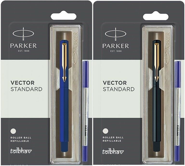 Parker Vector Standard GT Roller Ball Rollerball Pen Blue Black Gold Trim RB New