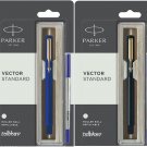 Parker Vector Standard GT Roller Ball Rollerball Pen Blue Black Gold Trim RB New