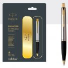 Parker Frontier Steel GT Gold Trim Ball Point Pen, Blue Ink, 0.8mm, Fine Tip New