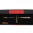 Pierre Cardin Royale Black Chrome Ball Point Pen BP Gold Trim Blue Ink New Gift