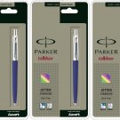 3 x Parker Jotter CT Chrome Trim Ball Point Pen Blue Ink & Body Fine Tip 0.8mm