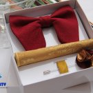 BLUE CITY burgandy and gold butterfly bow tie set|pocket square|rose lapel pin|wedding tie