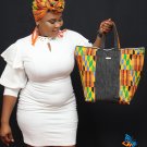 Kente and jeans hand bag with matching head wrap