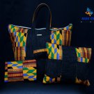 BLUE CITY kente with jeans 3sets hand bag, pouch and purse