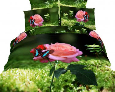 King Duvet Cover Set Luxury Modern Floral Bedding Dolce Mela DM440K Butterfly Rose