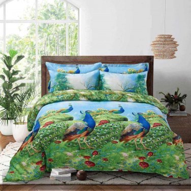 Green King Duvet Cover Set Pictorial Bedding Dolce Mela Peafowl DM704K