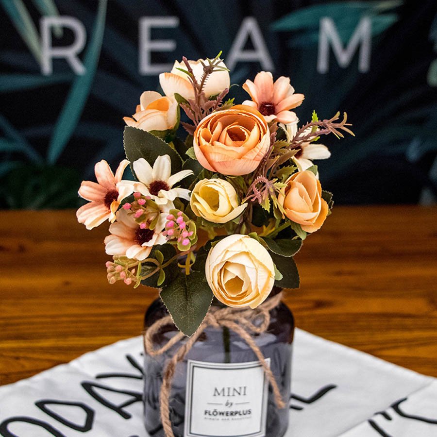 Fake tea rose silk flower artificial plastic flower for wedding home accessories decoration room