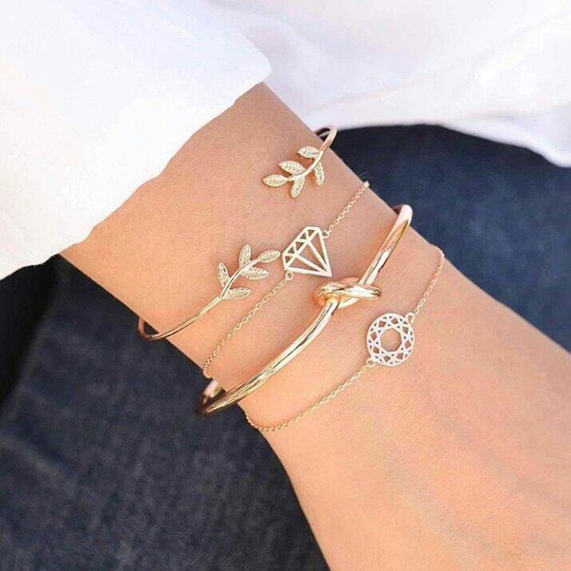 4pcs/Set Bracelet Bangle for Women Gold