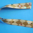FLOWER PATH - Brown and Cream Harlequin Satin Ribbon Bookmark with Colorful Sequin Embelishments