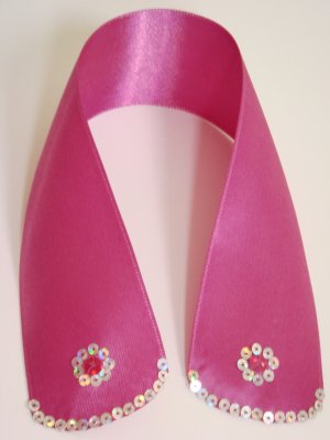 Hot Pink Satin Ribbon Bookmark with Hologram Sequin Edge and Flower