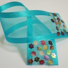 Turquoise Blue Organza Ribbon Bookmark with Colorful Flower Sequin