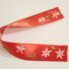 Red Satin Ribbon Bookmark with Pink Flower Embroidery  Handcrafted Item