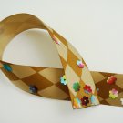 Brown and Cream Harlequin Satin Ribbon Bookmark with Colorful Sequin Embelishments Glued on