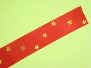 Red Satin Ribbon Bookmark with Star Shaped Sequin Zig-Zags Glued on