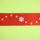 Red Satin Ribbon Bookmark with Silver Hologram Sequin Edging and Design