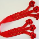RUBY BOUQUET - Red Satin Bookmark with Dangling Ribbon Accents