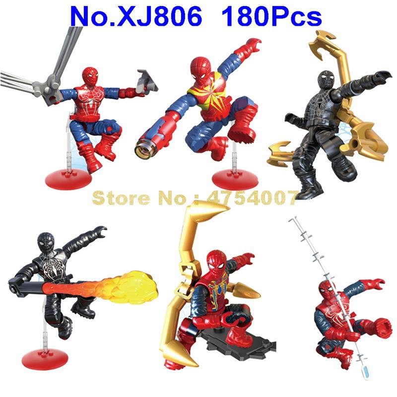 180pcs superhero 6 figures spider-man building blocks toy