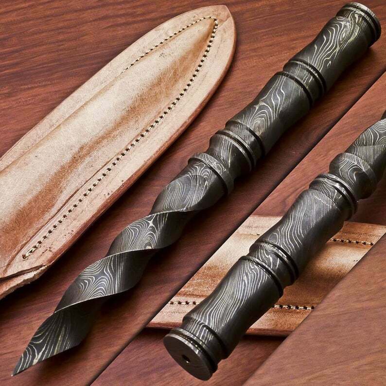 AN CUSTOM HANDMADE DAMASCUS STEEL 10" TRI EDGE KRISS BLADE DAGGER