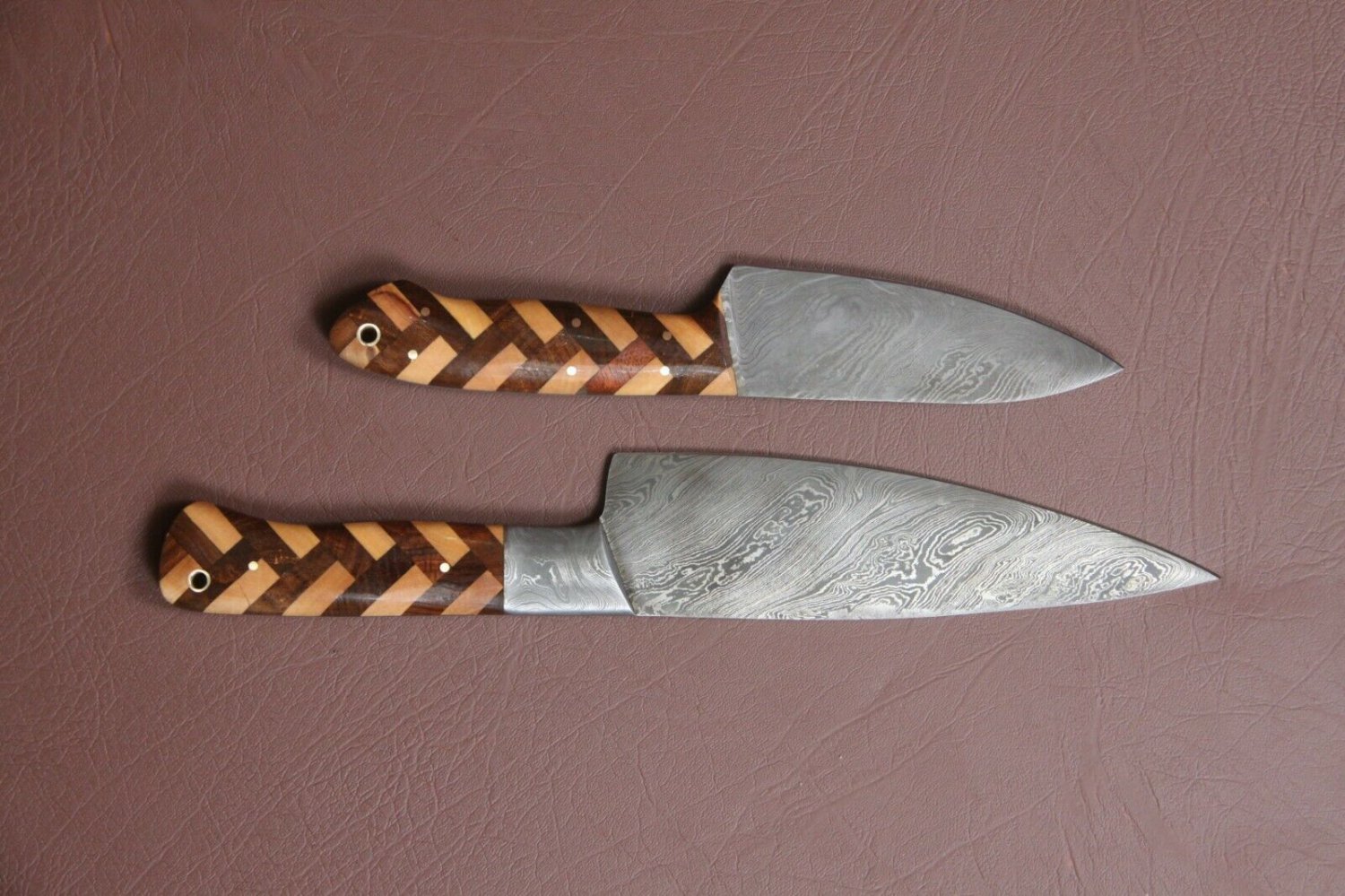 AN Custom Handmade Damascus Steel Chef Knife Lot of 2 Beautiful Knives