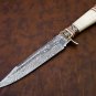 AN CUSTOM HANDMADE DAMASCUS STEEL 13" HUNTING KNIFE WITH BONE HANDLE