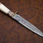 AN CUSTOM HANDMADE DAMASCUS STEEL 13" HUNTING KNIFE WITH BONE HANDLE