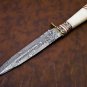 AN CUSTOM HANDMADE DAMASCUS STEEL 13" HUNTING KNIFE WITH BONE HANDLE