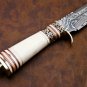 AN CUSTOM HANDMADE DAMASCUS STEEL 13" HUNTING KNIFE WITH BONE HANDLE