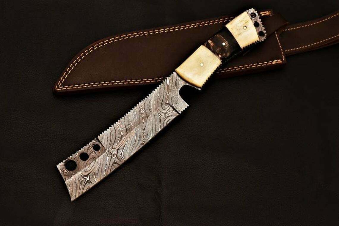 AN CUSTOM HANDMADE DAMASCUS STEEL 13" CHEF CLEAVER KNIFE WITH BONE HANDLE