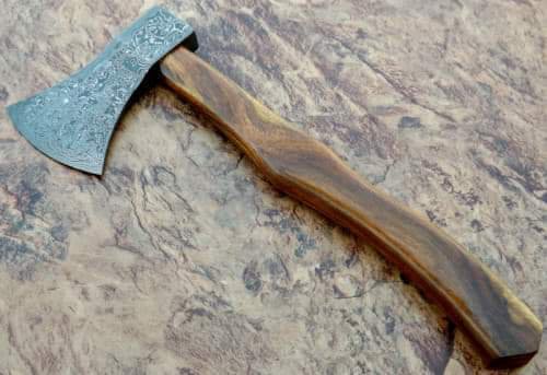 AN CUSTOM HANDMADE DAMASCUS STEEL AXE HUNTING CAMPING WITH WOOD HANDLE