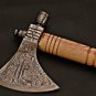 CUSTOM HANDMADE DAMASCUS STEEL 15" AXE WITH UNIQUE SMOKE PIPE WOOD HANDLE