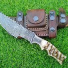 AN CUSTOM HANDMADE DAMASCUS STEEL 12" HUNTING TRACKER KNIFE RAM HORN HANDLE